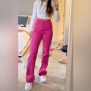 Zara High Waisted Pink Wide Leg Pink Jeans
